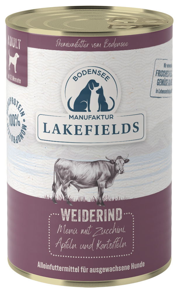 LAKEFIELDS Dosenfleisch-Menü Rind, 400 g für ausgewachsene Hunde